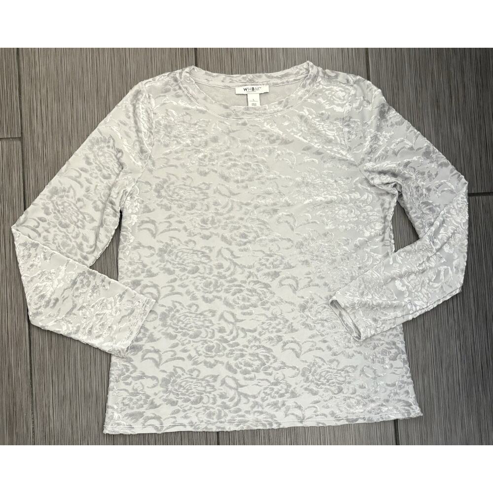 White House Black Market Long Sleeve Velvet Burnout Top Size Large Silver